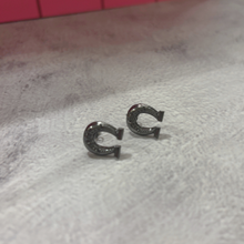 Load image into Gallery viewer, Sourpuss Earrings | Horseshoe Studs Black Gunmetal | Rockabilly Lucky Charm Jewelry