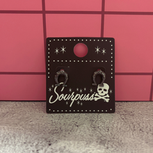 Load image into Gallery viewer, Sourpuss Earrings | Horseshoe Studs Black Gunmetal | Rockabilly Lucky Charm Jewelry