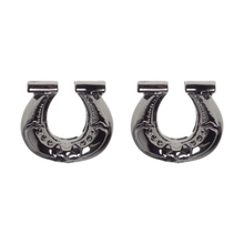 Load image into Gallery viewer, Sourpuss Earrings | Horseshoe Studs Black Gunmetal | Rockabilly Lucky Charm Jewelry