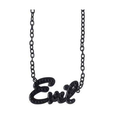 Sourpuss “Evil” Pendant Necklace with Black Rhinestones Gothic Statement Jewelry