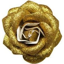 Load image into Gallery viewer, Sourpuss Gold Glitter Rose Hair Clip | Retro Rockabilly Sparkly Rose Alligator Clip