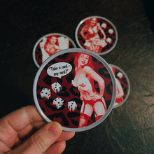 Load image into Gallery viewer, Sourpuss Nudie Coasters | Rockabilly Pin-Up Girls Set of Four | Metal &amp; Cork Retro Drinkware with Storage Tin