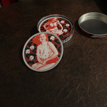 Load image into Gallery viewer, Sourpuss Nudie Coasters | Rockabilly Pin-Up Girls Set of Four | Metal &amp; Cork Retro Drinkware with Storage Tin