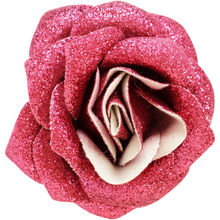 Load image into Gallery viewer, Sourpuss Pink Glittery Rose Hair Clip | Retro Rockabilly Pin-Up Sparkly Hair Accessory