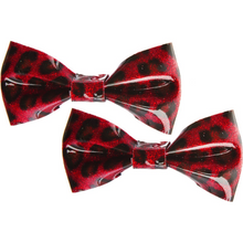 Load image into Gallery viewer, Sourpuss Red Leopard Glitter Hair Bows Set of 2 | Retro Rockabilly Pin-Up Hair Clips