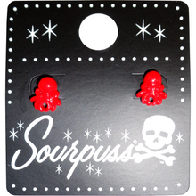 Load image into Gallery viewer, Sourpuss Red Octopus Earrings | Nautical Studs Rockabilly Jewelry | Alternative Sailor Accessories