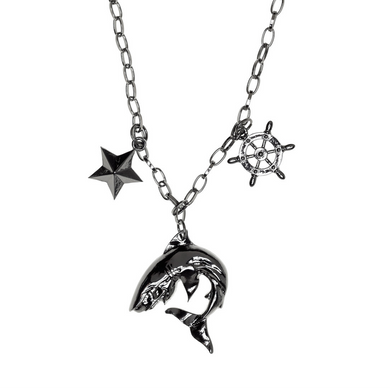 Sourpuss Shark Charm Necklace | Nautical Star & Captain’s Wheel Tattoo-Inspired Jewelry