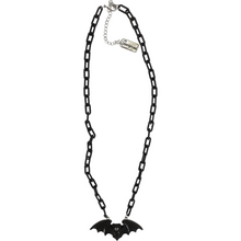 Load image into Gallery viewer, Sourpuss Smiling Vampire Bat Necklace | Chunky Chain Gothic Bat Pendant with Fang Grin