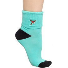 Load image into Gallery viewer, Sourpuss Sparrow Socks in Set of Two | Teal &amp; Black Cuffed Novelty Socks Women Size 5-10