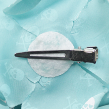 Load image into Gallery viewer, Sourpuss Turquoise &amp; White Skull Rose Hair Clip | Gothic Rockabilly Pin-Up Hair Accessory