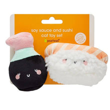 Load image into Gallery viewer, Soy Sauce and Sushi Cat Toy Set | Plush Toys for Pet Lovers | Giftable Cat Stocking Stuffer