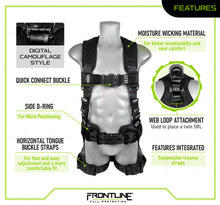 Load image into Gallery viewer, Frontline 110CTB-DC Digital Camo Full Body Harness with Aluminum Hardware and Suspension Trauma Straps M/L