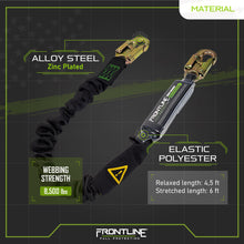 Load image into Gallery viewer, Frontline LES61S-US Patriot 6' Single Leg Elastic Lanyard with Snaphooks - Made in USA