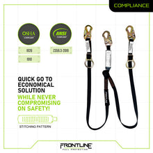 Load image into Gallery viewer, Frontline LPO62SADJ Combat 6' Tie-Back Double Leg Shock Absorbing Lanyard with Snaphooks