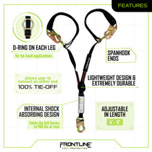 Load image into Gallery viewer, Frontline LPO62SADJ Combat 6' Tie-Back Double Leg Shock Absorbing Lanyard with Snaphooks