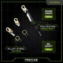 Load image into Gallery viewer, Frontline LPO62SADJ Combat 6' Tie-Back Double Leg Shock Absorbing Lanyard with Snaphooks