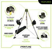Load image into Gallery viewer, Frontline TAN07RURP MEGApod Confined Space 7' Aluminum Tripod with 60' Winch and 3-Way SRL
