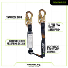 Load image into Gallery viewer, Frontline LIS31S Combat 3' Single Leg Snaphook Lanyard with Internal Shock Absorber