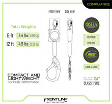 Load image into Gallery viewer, Frontline RPAR Aramid Fiber Web Single Leg SRL with Steel Rebar Hook End