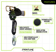 Load image into Gallery viewer, Frontline RPA12S Aramid Fiber Web Single Leg SRL with Steel Snap Hook End