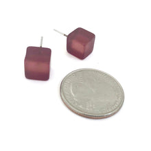 Load image into Gallery viewer, Eggplant Midi Frosted Cube Stud Earrings
