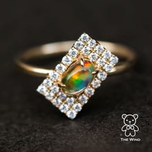 Load image into Gallery viewer, Unique Stylish Mexican Fire Opal Diamond Engagement Ring 18K Yellow Gold