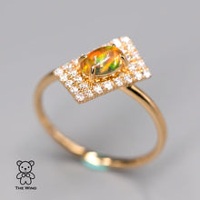 Load image into Gallery viewer, Unique Stylish Mexican Fire Opal Diamond Engagement Ring 18K Yellow Gold