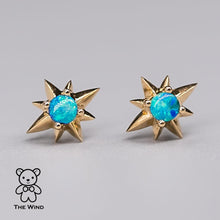 Load image into Gallery viewer, Starry Design Australian Solid Opal Stud Earrings 14K Yellow Gold