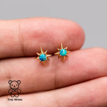 Load image into Gallery viewer, Starry Design Australian Solid Opal Stud Earrings 14K Yellow Gold