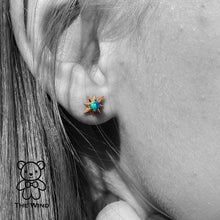 Load image into Gallery viewer, Starry Design Australian Solid Opal Stud Earrings 14K Yellow Gold