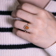 Load image into Gallery viewer, Starry Night Mexican Fire Opal Diamond Engagement Ring 18K Yellow Gold