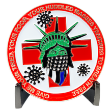 Load image into Gallery viewer, CL6-17 Statue of Liberty Thin Blue Line Police Task Force Biohazard Pandemic Challenge Coin