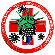Load image into Gallery viewer, CL6-17 Statue of Liberty Thin Blue Line Police Task Force Biohazard Pandemic Challenge Coin
