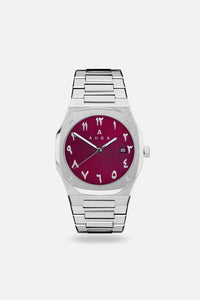 Steel/Maroon Arabic Luxury Watch- 40MM