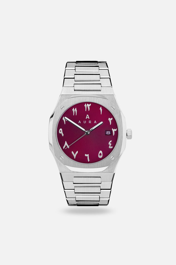 Steel/Maroon Arabic Luxury Watch- 40MM