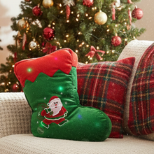 Load image into Gallery viewer, Tache Squishy Light Up Cute Christmas Santa Stocking Microbead LED Throw Pillow