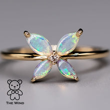 Load image into Gallery viewer, Flower Design Australian Opal Diamond Engagement Ring 14K Yellow Gold