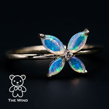 Load image into Gallery viewer, Flower Design Australian Opal Diamond Engagement Ring 14K Yellow Gold