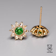 Load image into Gallery viewer, Stunning Tsavorite &amp; Rose Cut Diamond Halo Stud Earrings 18K Yellow Gold