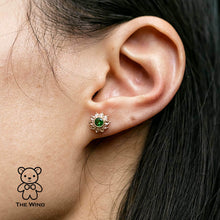 Load image into Gallery viewer, Stunning Tsavorite &amp; Rose Cut Diamond Halo Stud Earrings 18K Yellow Gold