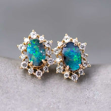 Load image into Gallery viewer, Stunning Boulder Opal &amp; Halo Diamond Stud Earrings 18k Yellow Gold