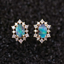Load image into Gallery viewer, Stunning Boulder Opal &amp; Halo Diamond Stud Earrings 18k Yellow Gold