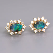 Load image into Gallery viewer, Stunning Boulder Opal &amp; Halo Diamond Stud Earrings 18k Yellow Gold
