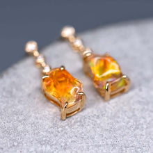Load image into Gallery viewer, Stunning Diamond Fire Opal Asymmetric Drop Earrings in 18K Yellow Gold