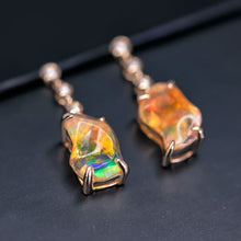 Load image into Gallery viewer, Stunning Diamond Fire Opal Asymmetric Drop Earrings in 18K Yellow Gold