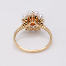 Load image into Gallery viewer, Stunning Engagement Ring Fire Opal Pearl &amp; Diamonds 18K Yellow Gold