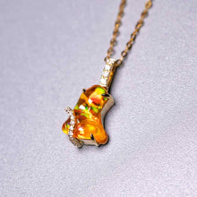Load image into Gallery viewer, Stunning Mexican Fire Opal &amp; Diamond Pendant Necklace 18K Yellow Gold
