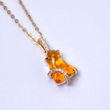 Load image into Gallery viewer, Stunning Mexican Fire Opal &amp; Diamond Pendant Necklace 18K Yellow Gold
