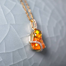 Load image into Gallery viewer, Stunning Mexican Fire Opal &amp; Diamond Pendant Necklace 18K Yellow Gold