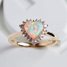 Load image into Gallery viewer, Rare Stunning Heart Shaped Opal Halo Diamond Engagement Ring 18k Yellow Gold